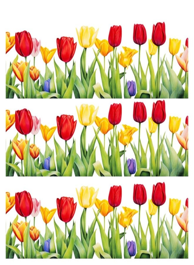 Sticker Studio ملصقات جدارية من الفينيل PVC بتصميم زهرة التوليب والعشب والفراشات من Sticker Studio، مثالية لتزيين المنزل - مناسبة لغرفة المعيشة، غرفة النوم، الردهة، غرفة الأطفال، غرفة اللعب (المقاس: 51 سم × 50 سم) - Image 1